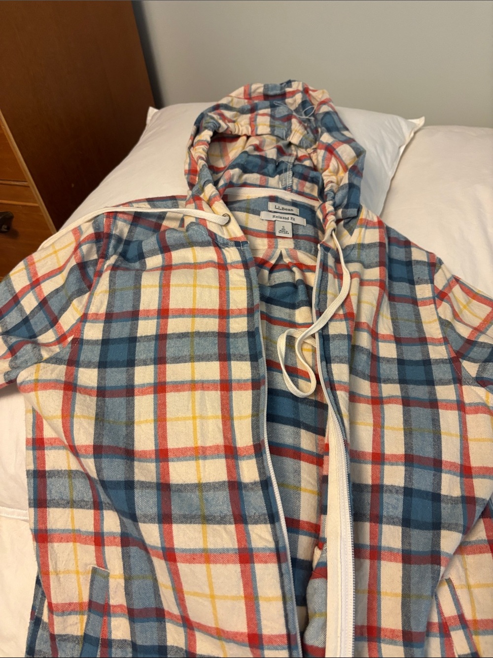 L.L. Bean Hooded Plaid Jacket – Blue, Red & Cream